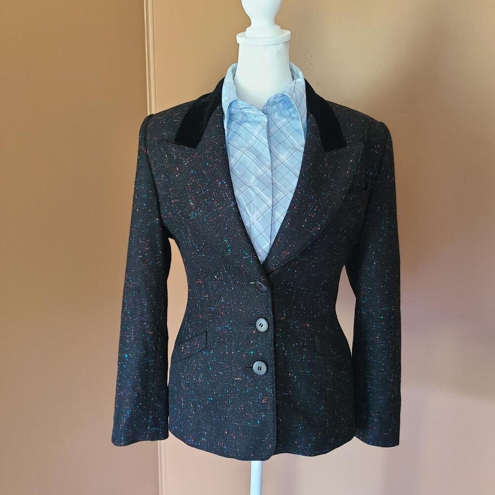 Vintage 80s ESCADA Margaretha Ley Wool Tweed Blazer Jacket Rainbow 38 Small ​